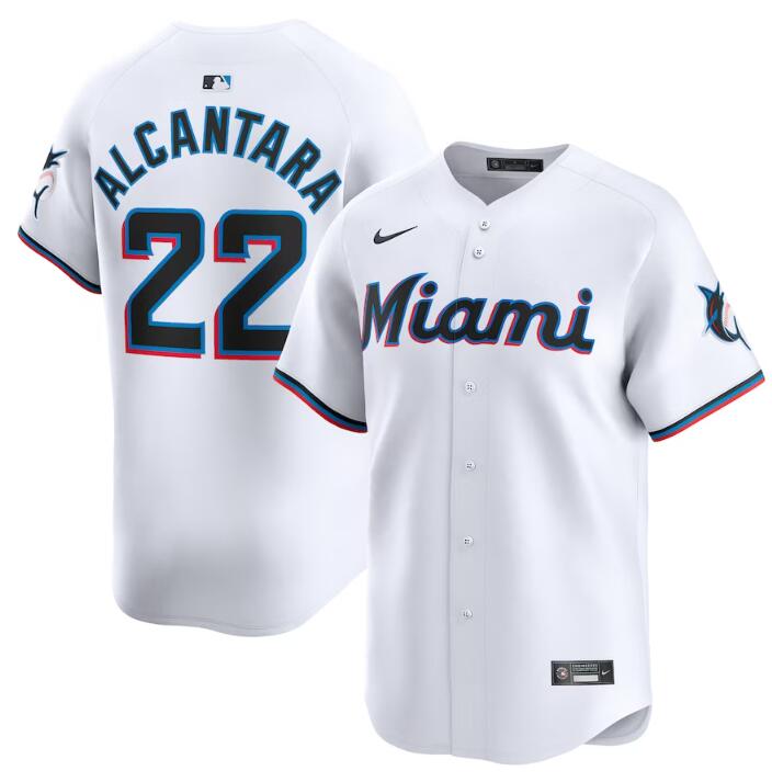 Men's Miami Marlins #22 Sandy Alcantara White 2024 Home Limited Stitched Baseball Jersey