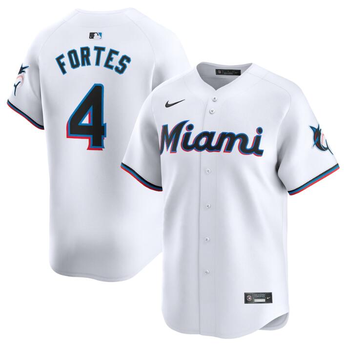 Men's Miami Marlins #4 Nick Fortes White 2024 Home Limited Stitched Baseball Jersey