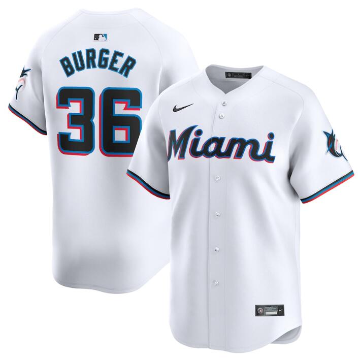 Men's Miami Marlins #36 Jake Burger White 2024 Home Limited Stitched Baseball Jersey