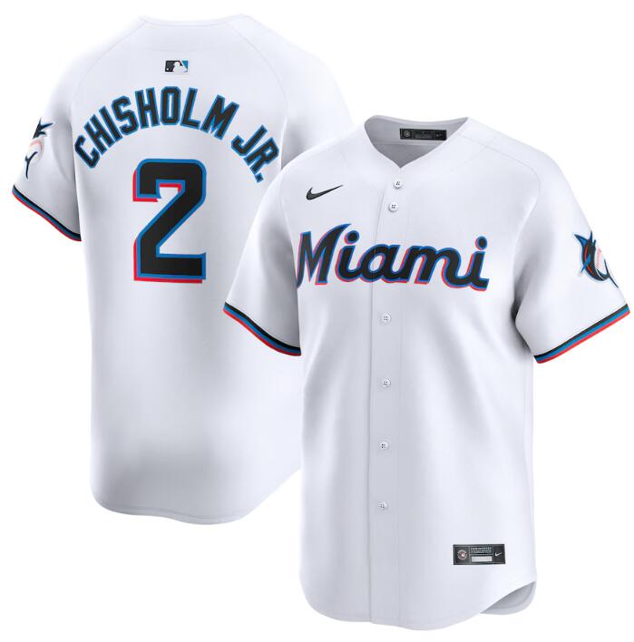 Men's Miami Marlins #2 Jazz Chisholm Jr. White 2024 Home Limited Stitched Baseball Jersey