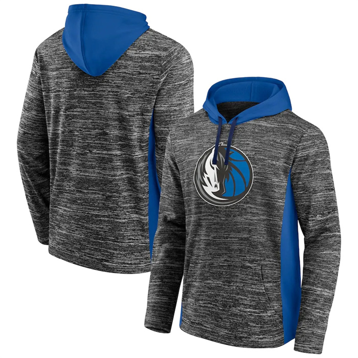 Men's Dallas Mavericks Heathered Charcoal Blue Instant Replay Color Block Pullover Hoodie