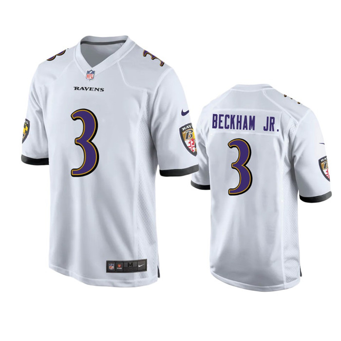 Men's Baltimore Ravens #3 Odell Beckham Jr. White Game Jersey Men's Baltimore Ravens #3 Odell Beckham Jr. White Game Jersey