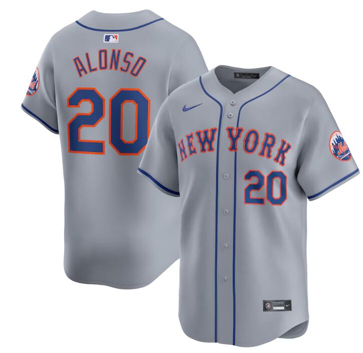 Men's New York Mets #20 Pete Alonso Grey 2024 Away Limited Stitched Baseball Jersey