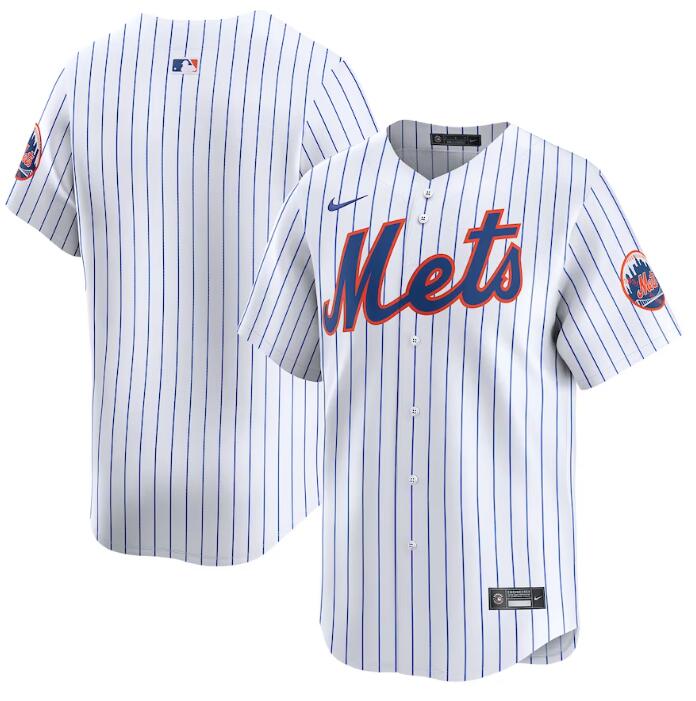 Men's New York Mets Blank White 2024 Home Limited Stitched Baseball Jersey