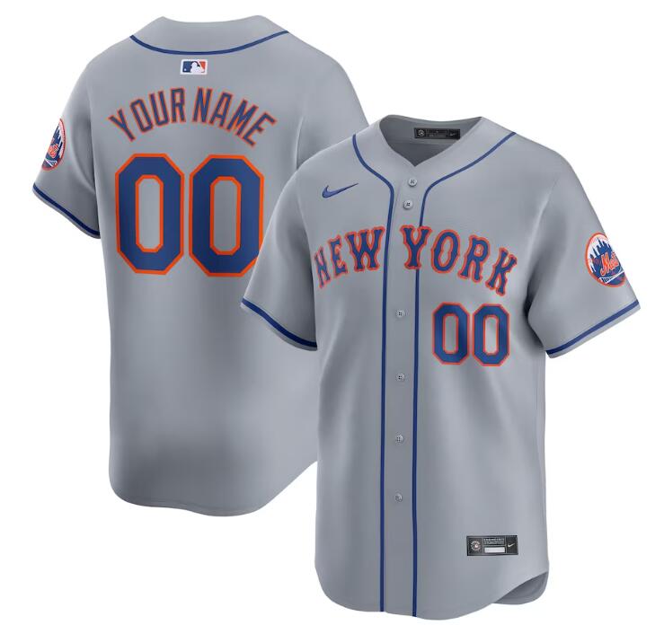 Men's New York Mets Active Player Custom Grey 2024 Away Limited Stitched Baseball Jersey