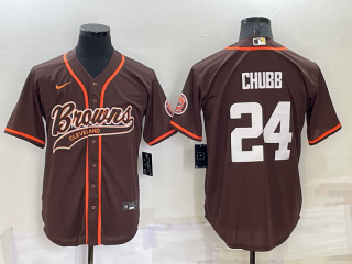 Women's Cleveland Browns #24 Nick Chubb Brown Cool Base Stitched Baseball Jersey
