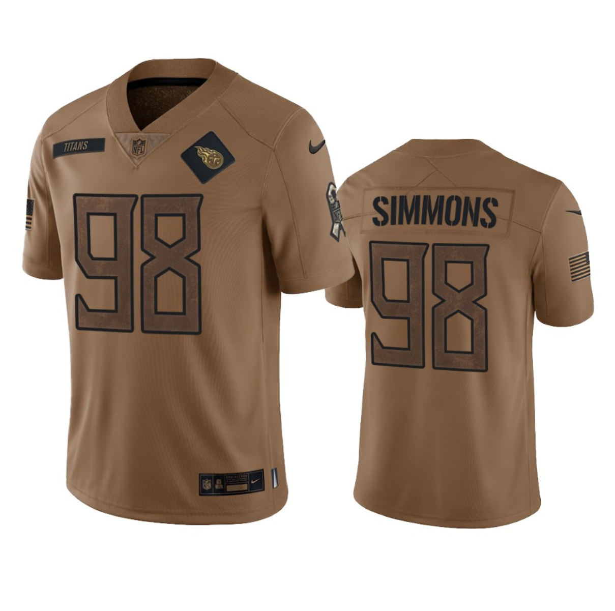 Men's Tennessee Titans #98 Jeffery Simmons 2023 Brown Salute To Service Stitched Football Jersey