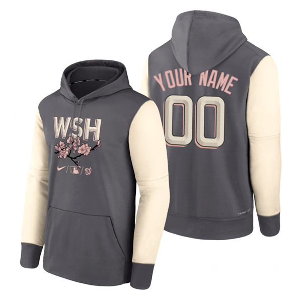 Men's Washington Nationals Customized 2022 Grey City Connect Cherry Blossom Print Hoodie