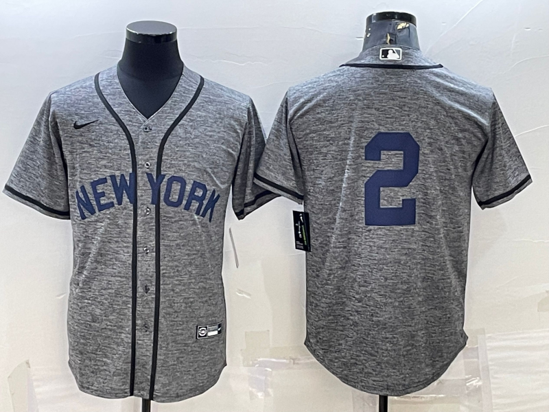 Men's New York Yankees #2 Derek Jeter Grey Cool Base Stitched Jersey