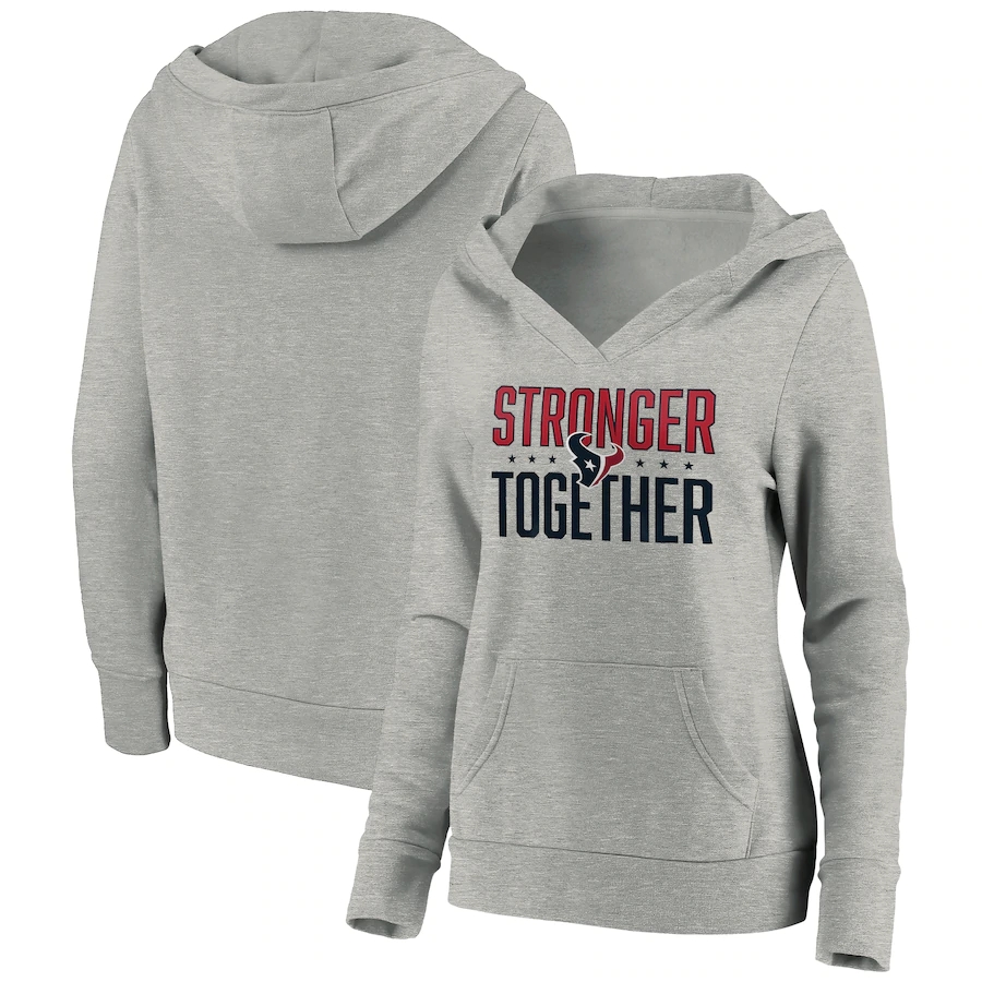 Women's Houston Texans Heather Gray Stronger Together Crossover Neck Pullover Hoodie(Run Small)
