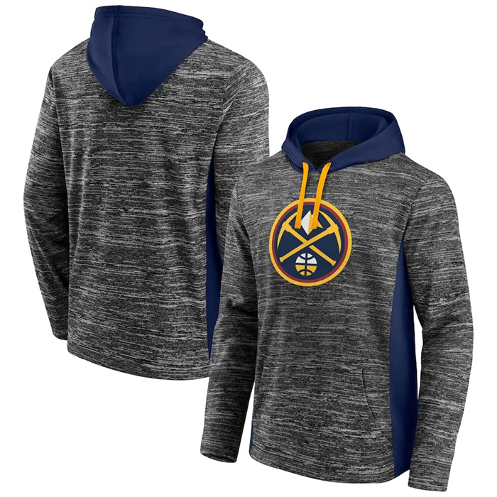 Men's Denver Nuggets Heathered Charcoal Navy Instant Replay Color Block Pullover Hoodie