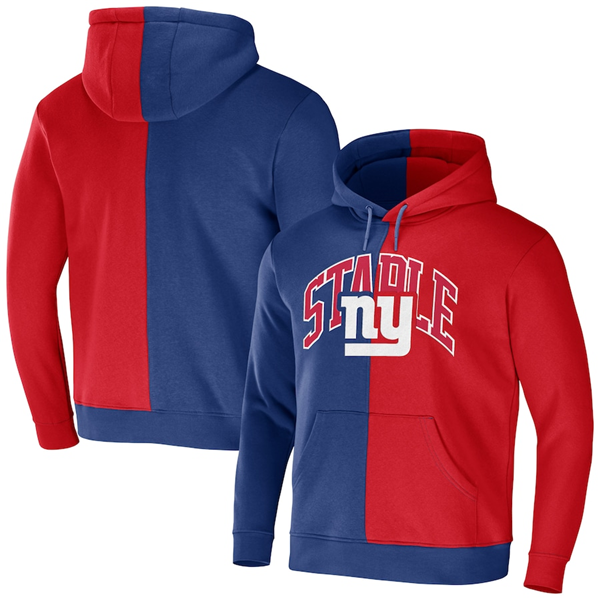 Men's New York Giants Blue/Red Split Logo Pullover Hoodie
