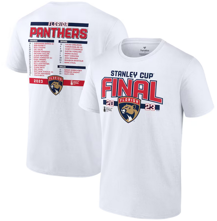 Men's Florida Panthers White 2023 Stanley Cup Final Roster T-Shirt