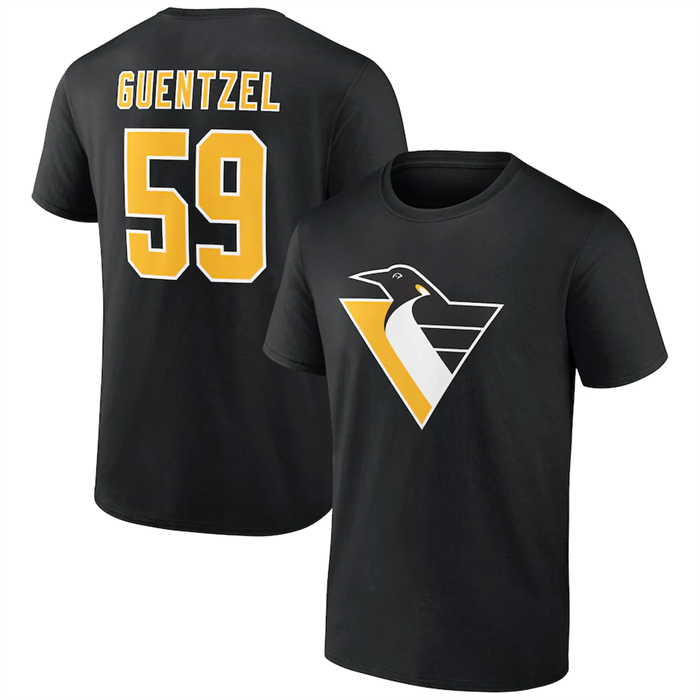 Men's Pittsburgh Penguins #59 Jake Guentzel Black T-Shirt