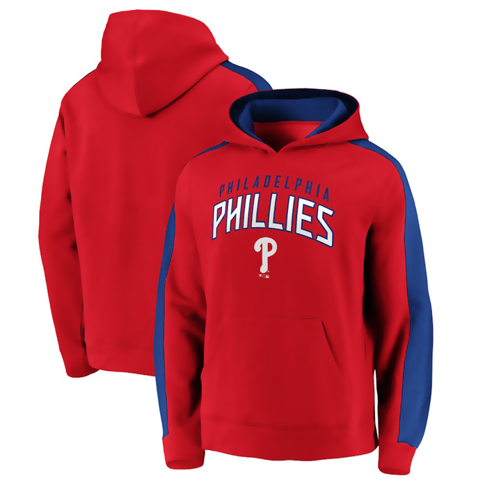 Men's Philadelphia Phillies Red Game Time Arch Pullover Hoodie Pullover Hoodie