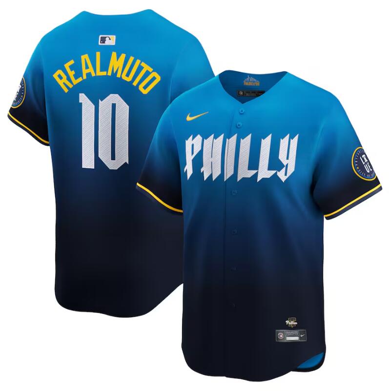 Men's Philadelphia Phillies #10 J.T. Realmuto Blue 2024 City Connect Limited Stitched Jersey