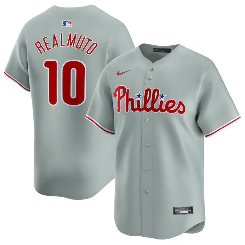 Men's Philadelphia Phillies #10 J.T. Realmuto Grey Away Limited Stitched Jersey