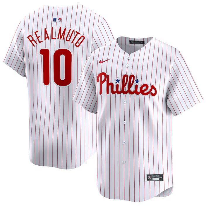 Men's Philadelphia Phillies #10 J.T. Realmuto White Home Limited Stitched Jersey