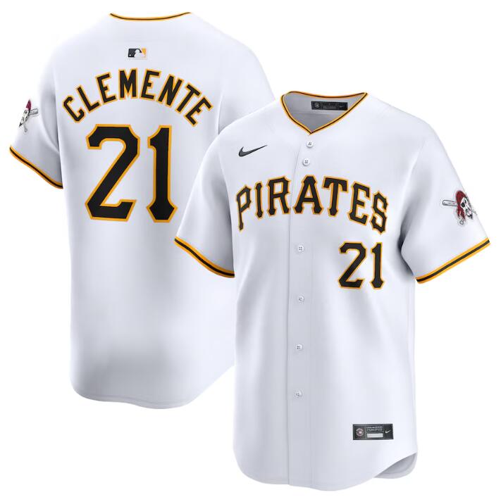 Men's Pittsburgh Pirates #21 Roberto Clemente White Home Limited Stitched Baseball Jersey