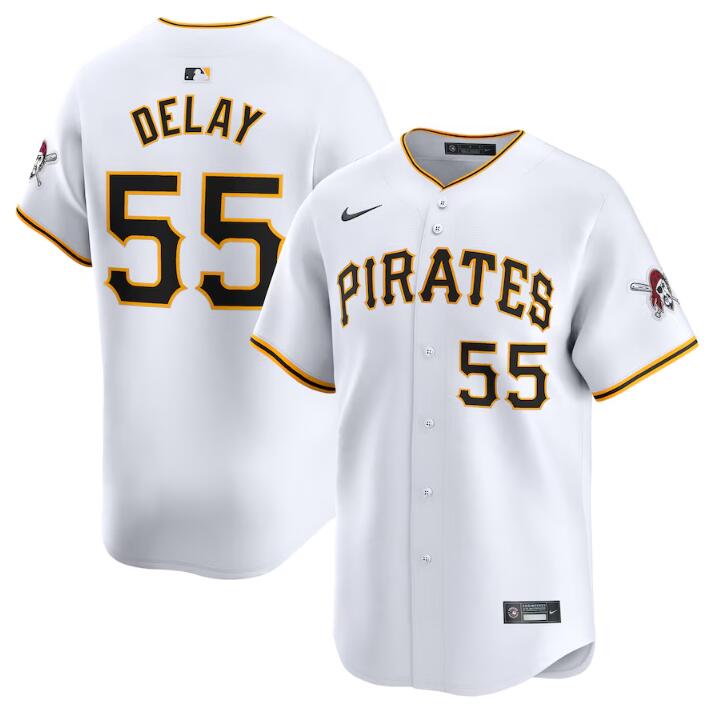 Men's Pittsburgh Pirates #55 Jason Delay White Home Limited Stitched Baseball Jersey