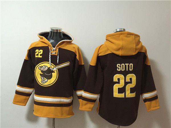 Men's San Diego Padres #22 Juan Soto Brown/Yellow Ageless Must-Have Lace-Up Pullover Hoodie