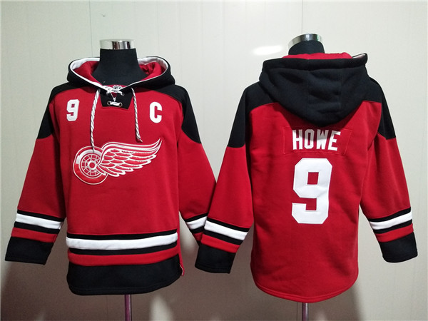 Men's Detroit Red Wings #9 Gordie Howe Red Lace-Up Pullover Hoodie