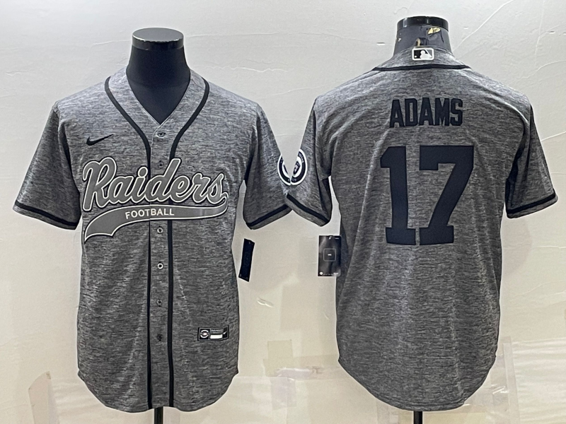 Men's Las Vegas Raiders #17 Davante Adams Grey With Patch Cool Base Stitched Baseball Jersey