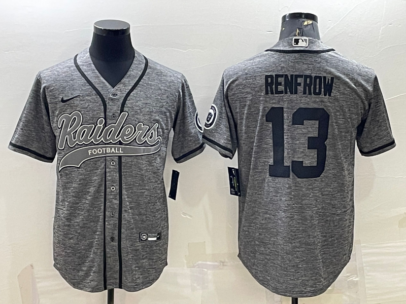Men's Las Vegas Raiders #13 Hunter Renfrow Grey With Patch Cool Base Stitched Baseball Jersey