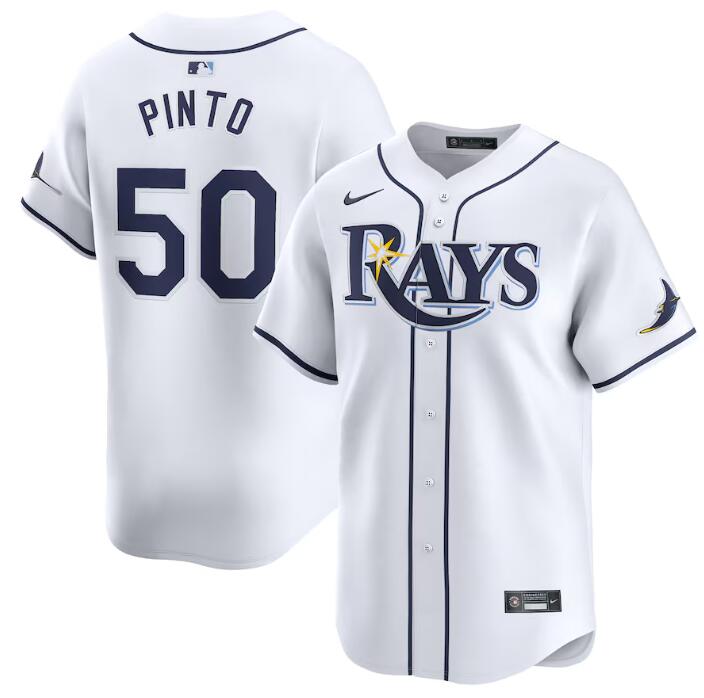Men's Tampa Bay Rays #50 Rene Pinto White Home Limited Stitched Baseball Jersey