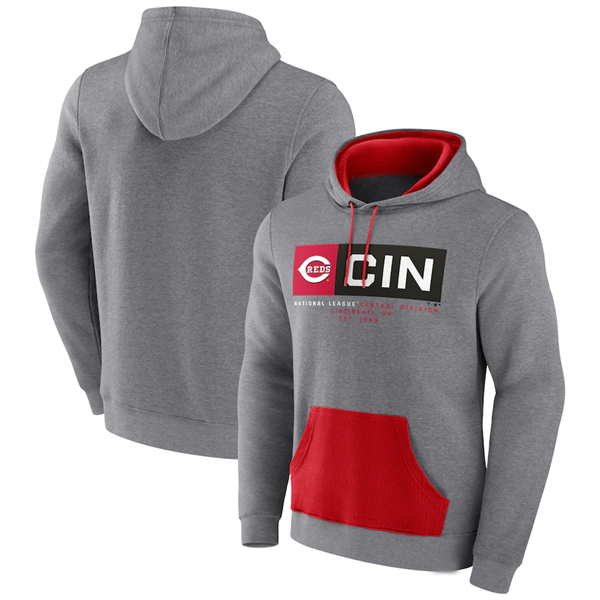 Men's Cincinnati Reds Heathered Gray Iconic Steppin Up Fleece Pullover Hoodie