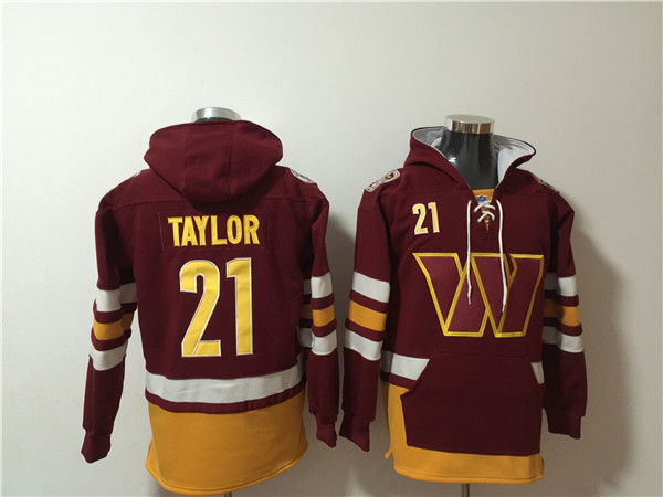 Men's Washington Commanders #21 Sean Taylor Yellow/Burgundy Lace-Up Pullover Hoodie
