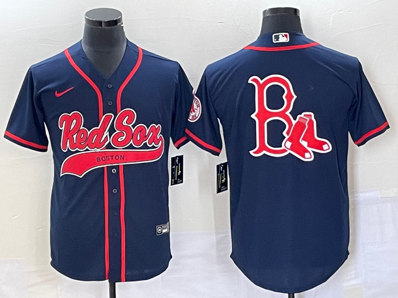 Men's Boston Red Sox Blank Navy With Logo In Back Cool Base Stitched Baseball Jersey