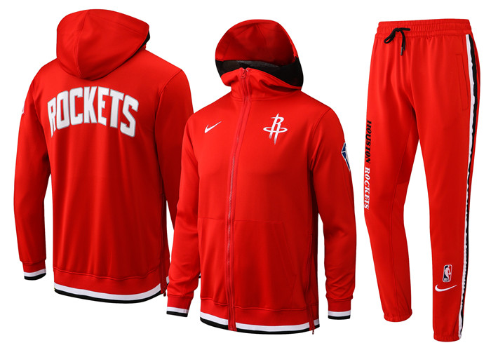 Men's Houston Rockets 75th Anniversary Red Performance Showtime Full-Zip Hoodie Jacket And Pants Suit