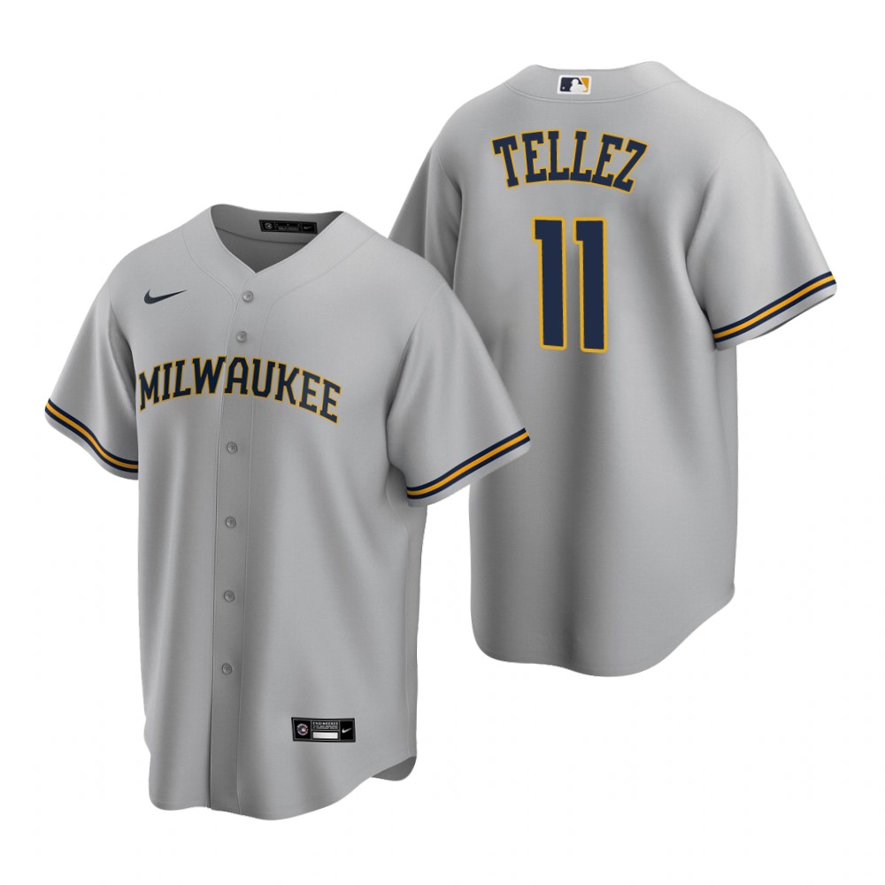 Men's Milwaukee Brewers #11 Rowdy Tellez Grey Cool Base Stitched Jersey