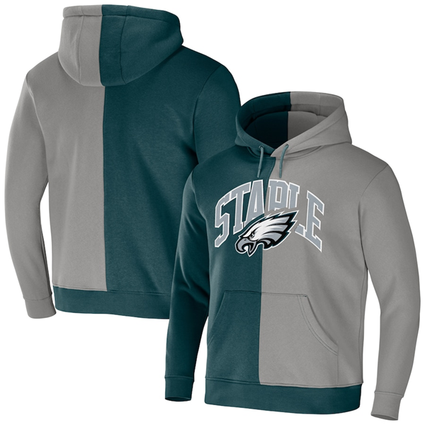 Men's Philadelphia Eagles Green/Grey Split Logo Pullover Hoodie