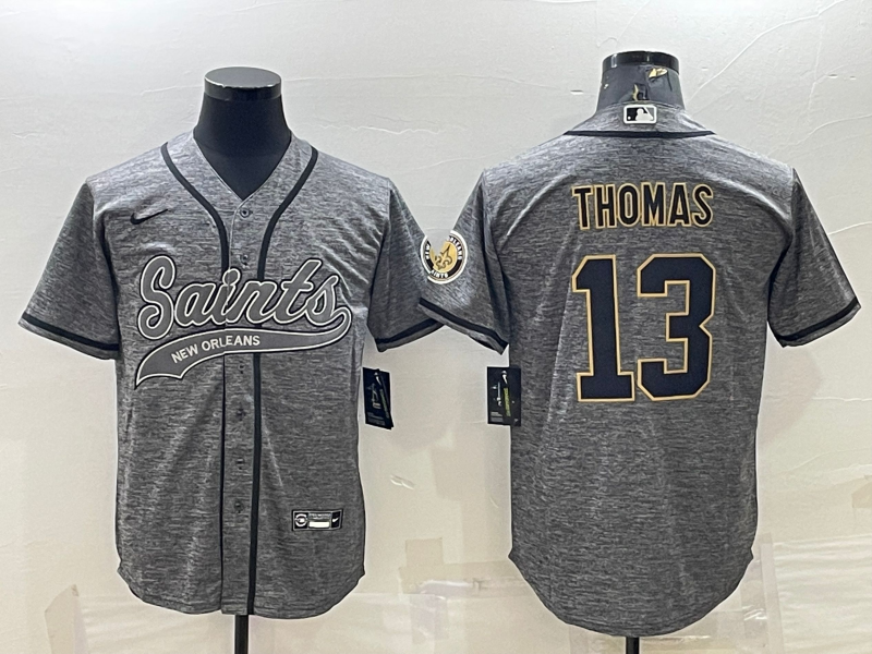 Men's New Orleans Saints #13 Michael Thomas Grey With Patch Cool Base Stitched Baseball Jersey