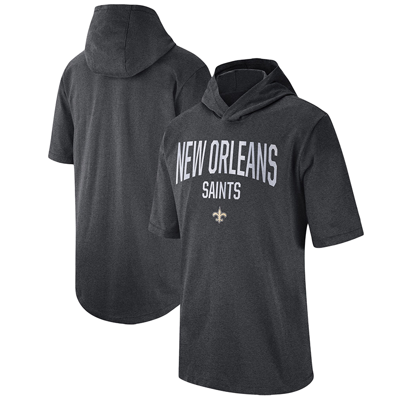 Men's New Orleans Saints Heathered Charcoal Sideline Training Hooded Performance T-Shirt