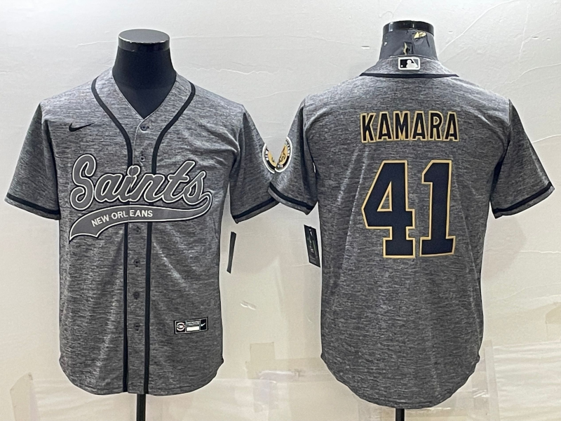 Men's New Orleans Saints #41 Alvin Kamara Grey With Patch Cool Base Stitched Baseball Jersey