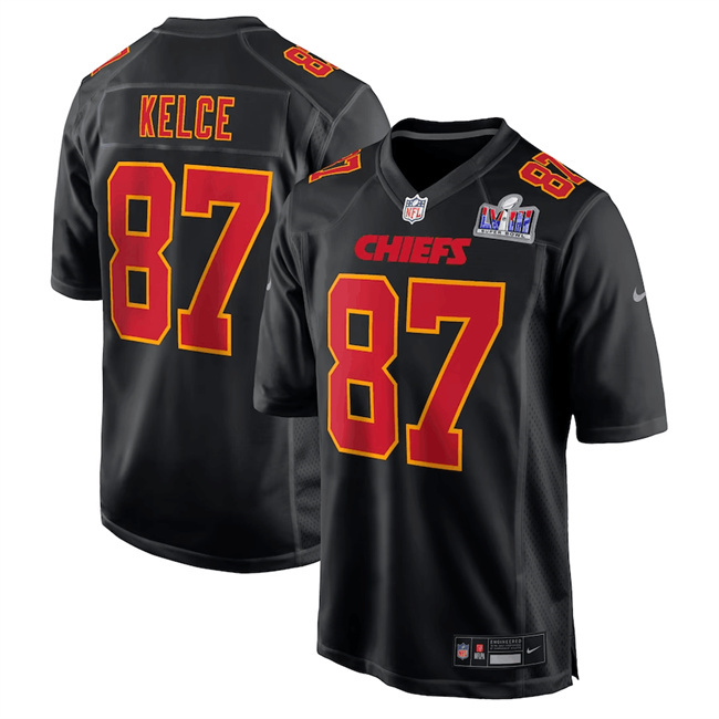 Men's Kansas City Chiefs #87 Travis Kelce Black 2024 Super Bowl LVIII Patch Limited Stitched Game Jersey