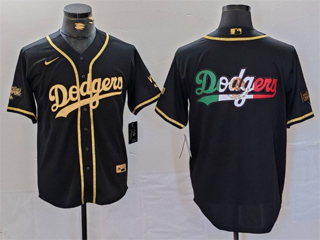 Men's Los Angeles Dodgers Team Big Logo Black Gold World Series Champions Cool Base With Patch Stitched Baseball Jersey Men's Los Angeles Dodgers Team Big Logo Black Gold World Series Champions Cool Base With Patch Stitched Baseball Jersey