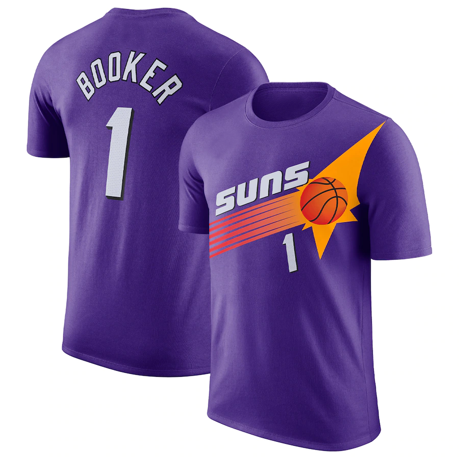 Men's Phoenix Suns #1 Devin Booker Purple 2022/23 Classic Edition Name & Number T-Shirt