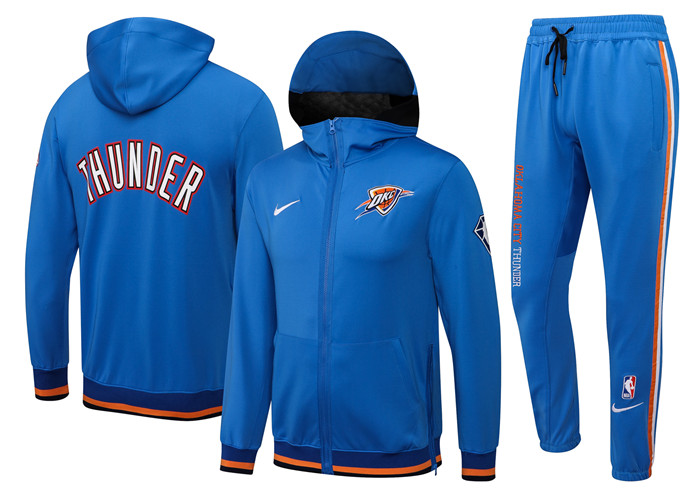 Men's Oklahoma City Thunder 75th Anniversary Blue Performance Showtime Full-Zip Hoodie Jacket And Pants Suit