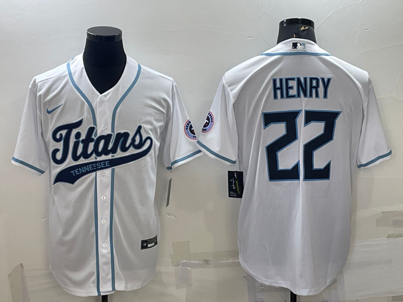 Men's Tennessee Titans #22 Derrick Henry White With Patch Cool Base Stitched Baseball Jersey