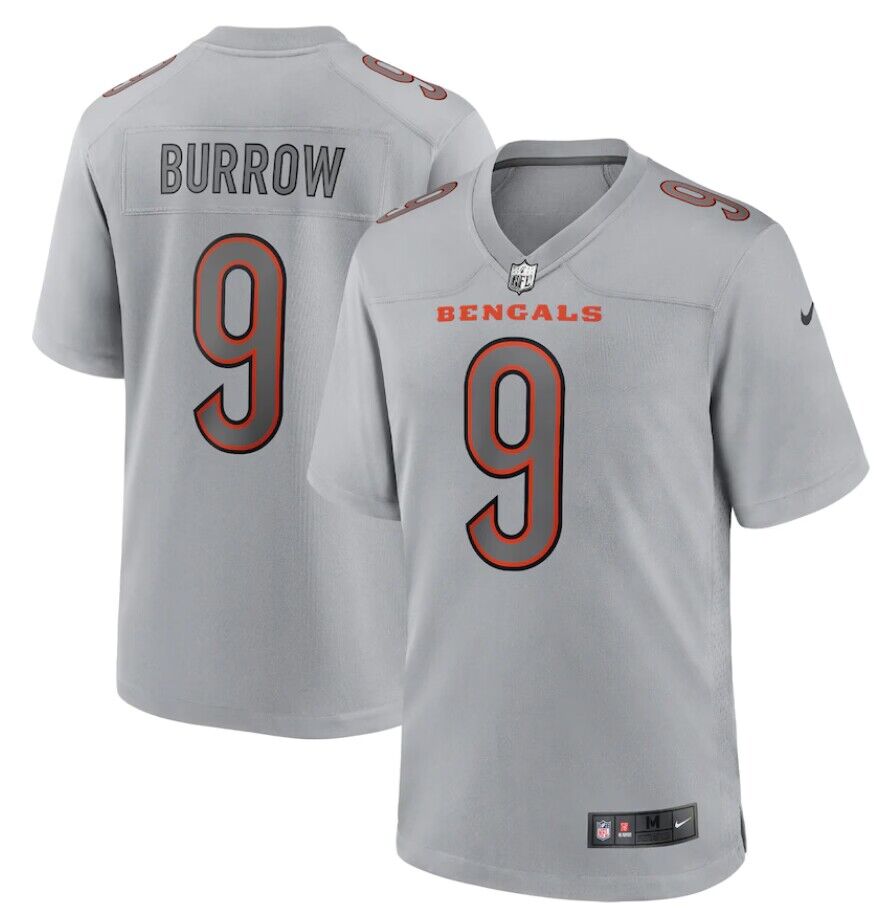 Men's Cincinnati Bengals #9 Joe Burrow Gray Atmosphere Fashion Stitched Jersey