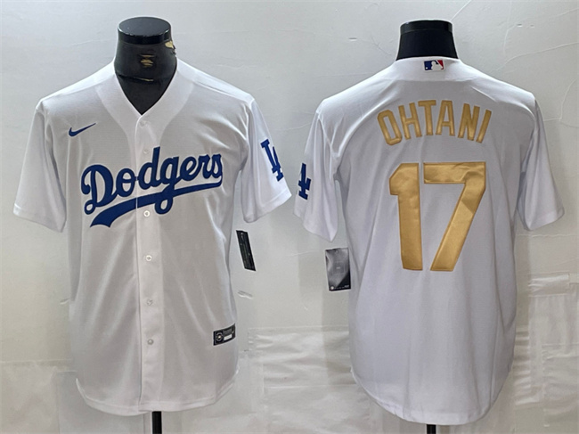 Men's Los Angeles Dodgers #17 Shohei Ohtani Stitched White/Gold Cool Base Baseball Jersey