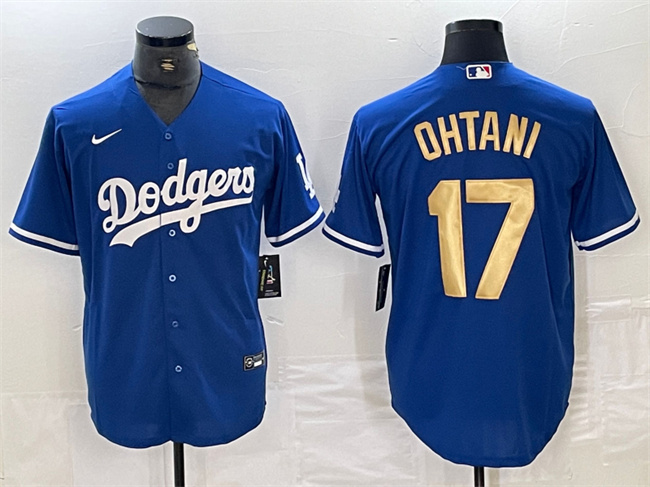 Men's Los Angeles Dodgers #17 Shohei Ohtani Stitched Blue/Gold Cool Base Baseball Jersey