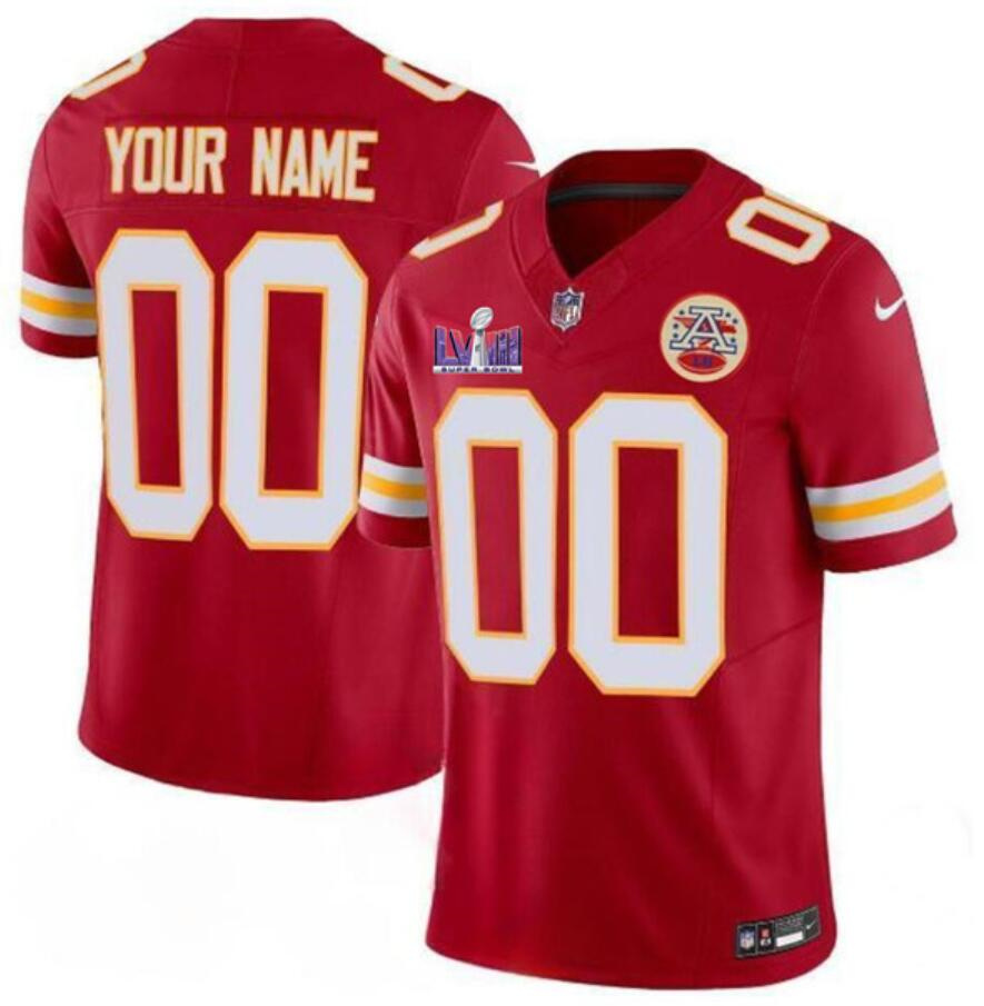 Men's Kansas City Chiefs Custom Red 2024 F.U.S.E. Super Bowl LVIII Patch Vapor Stitched Limited Football Jersey