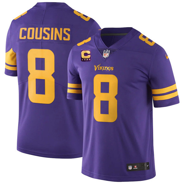 Men's Minnesota Vikings #8 Kirk Cousins 2022 Purple With 4-Star C Patch Color Rush Limited Stitched Jersey