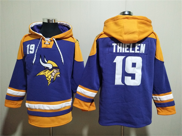 Men's Minnesota Vikings #19 Adam Thielen Purple/Yellow Ageless Must-Have Lace-Up Pullover Hoodie