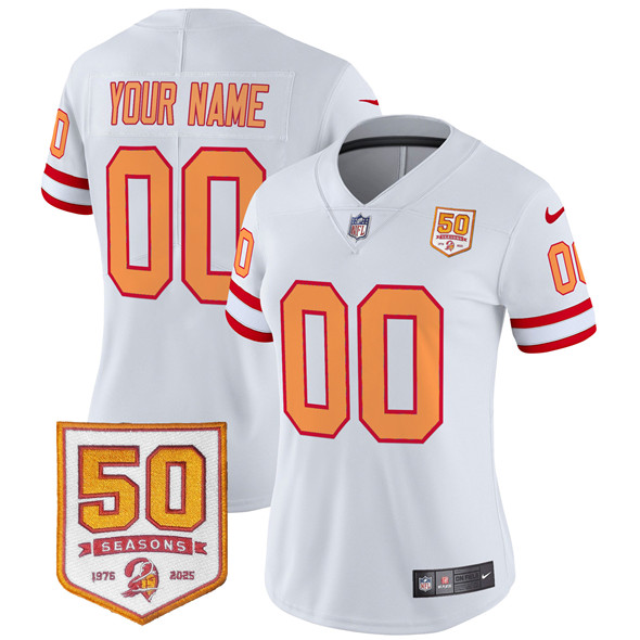 Women's Tampa Bay Buccaneers Active Player Custom White 50th Season Patch Throwback Vapor Untouchable Limited Stitched Football Jersey(Run Small)